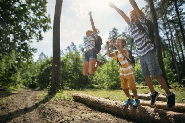 Kindergruppe beim Klettern (Auffangen)
